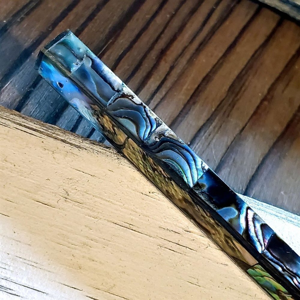 Natural Philippines Iridescent Paua Abalone Shell 7" Long Artisan Hair Stick